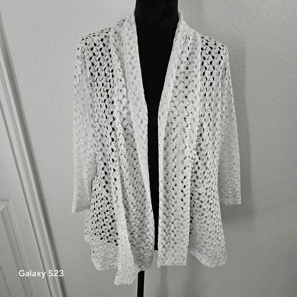 AD White Crochet Shrug